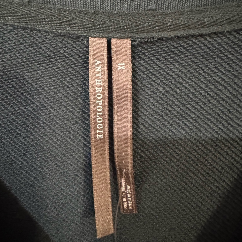 Anthropologie Plus Green Puff Sleeve Sweatshirt Hook Detail 1X NWT - Picture 3 of 8